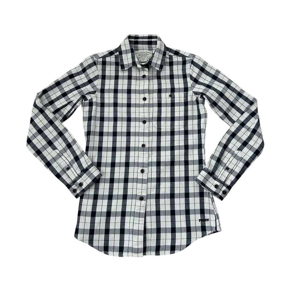 Filson womens vintage wash Alaskan guide‎ shirt flannel button XS Black white